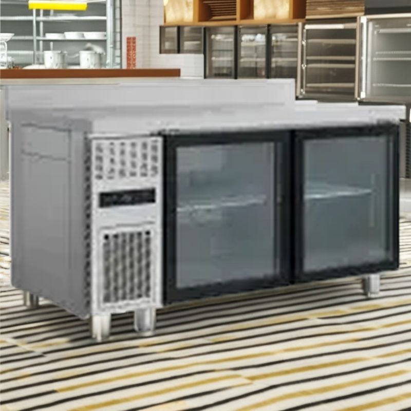 Commercial Single-Temperature Undercounter Worktop Chiller Cooler LED Two Glass Doors Supermarket Ice Cream Kitchen Display